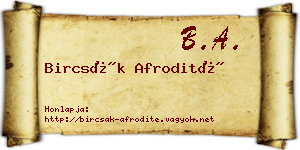 Bircsák Afrodité névjegykártya